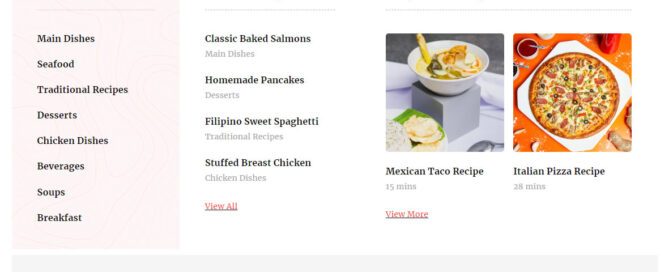 Food Recipes Mega Menu Screenshot